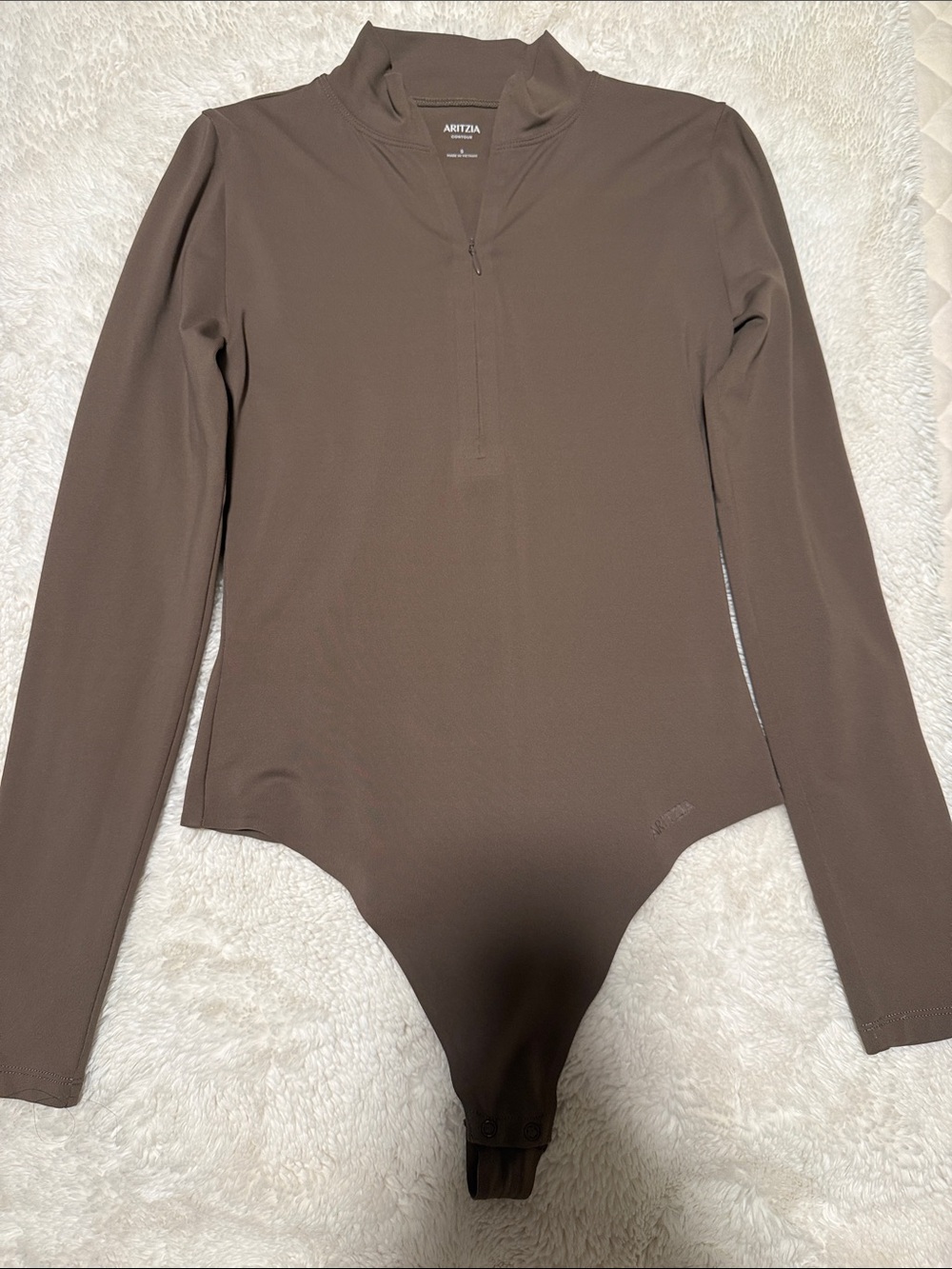 Aritzia Brown Long-Sleeve Zip Bodysuit One-Piece